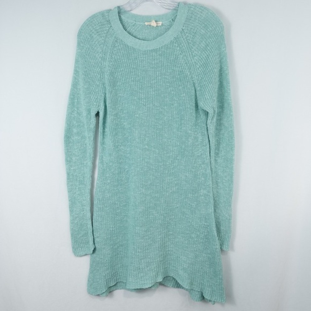Eileen Fisher Organic Linen Cotton Slub Round Neck Knit Tunic Small Aqua Coastal